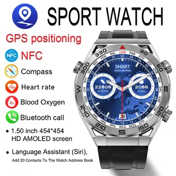 2023 NFC Смарт-Часы Мужские BT Call Sport GPS Track Compass Часы Мужские 454*454 HD AMOLED Экран ECG Smartwatch Для Huawei Ultimate