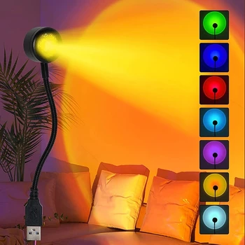 2ШТ Светодиодная USB-лампа Sunset Night Light Проектор для фотосъемки, атмосферное освещение для спальни, домашней комнаты, оригинальное освещение