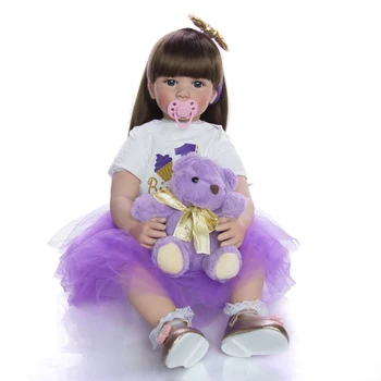 24-Дюймовая Возрожденная Девочка-принцесса, Милый ребенок, ткань для волос, Силиконовая кукла, Игрушки с укорененными волосами для детей, подарок на День рождения