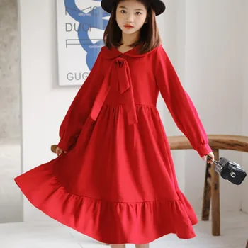 Платье для девочек Детское Праздничное Вечернее платье 2023, Красное Весенне-осеннее хлопчатобумажное платье с цветочным узором для девочек, Vestido Robe Fille, Детская одежда