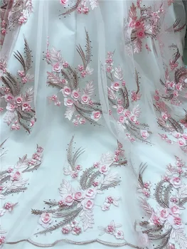 3d цветы африканская сетчатая кружевная ткань с бисером нигерийская кружевная ткань высококачественное французское кружево для свадебного платья
