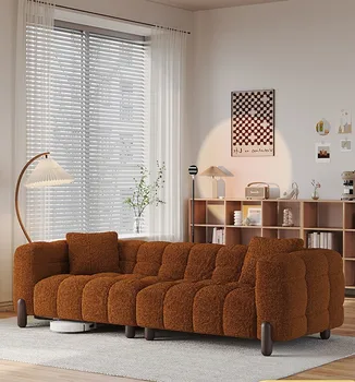 Диван в итальянском стиле, гостиная, прямой ряд, для трех человек, большой диван для сидения, диван из ткани из сахарной ваты