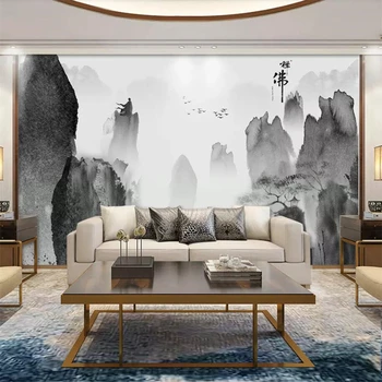 Бейбехан Пользовательские обои 3d новая китайская художественная концепция абстрактный чернильный пейзаж Будда гостиная ТВ фон обои