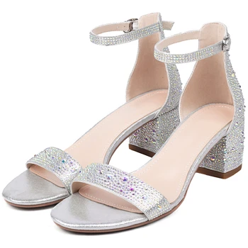 Роскошные босоножки на каблуках с кристаллами, Женская летняя обувь 2023 года, большие размеры, золотисто-серебристые туфли на каблуках для вечеринок, Свадебные туфли для новобрачных, женские туфли для новобрачных