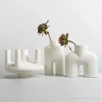 Скандинавская керамическая Абстрактная ваза неправильной формы с несколькими горлышками, контейнер для сушеных цветов, Украшение ваз, Коралловые украшения ручной работы.