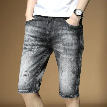 Летние тонкие джинсовые шорты, мужские брюки для самосовершенствования, стрейчевые пятиточечные брюки, брюки tide, брюки с вышивкой, пользовательские джинсы