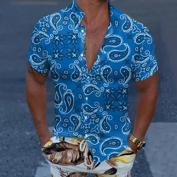 Мужские повседневные рубашки с коротким рукавом, весна-лето, отложной вырез, 3D-принт, Модные топы, блузки, Рубашки в стиле 70-х, мужские рубашки
