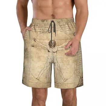 Мужские пляжные шорты Leonardo Da Vinci, Быстросохнущий купальник для фитнеса, забавные уличные забавные 3D-шорты