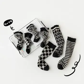 Детские носки, осенне-зимние новые хлопковые дышащие носки в клетку для девочек в стиле ретро ins tide, детские носки