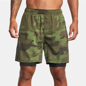 Двухслойные шорты 2 в 1, Летняя спортивная одежда для бега, мужские повседневные Бермуды, брюки для тренировок в тренажерном зале, мужские спортивные штаны