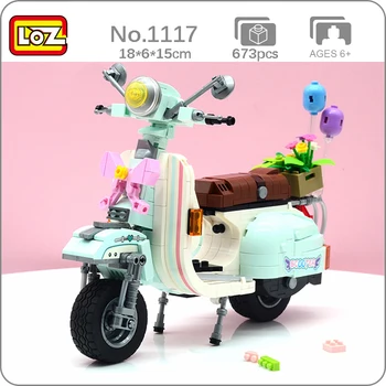 LOZ 1117 Мотоцикл, скутер, мотобайк, бант, воздушный шар, цветочный автомобиль, 3D Мини-блоки, кирпичи, Строительная игрушка для детей Без коробки