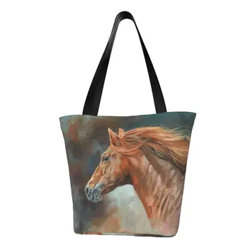 Многоразовая сумка для покупок с абстрактным рисунком лошади, женская холщовая сумка-тоут, портативные сумки для покупок